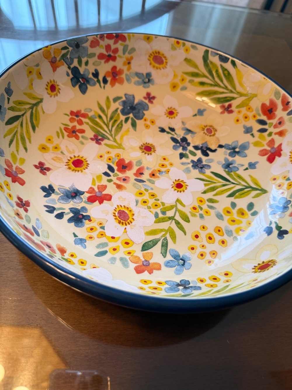 Floral serving bowl multicolored  like new condition 10 1/2” x 2 3/4